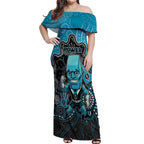 Custom Power Football Off Shoulder Maxi Dress Aboriginal Dot Art Pattern