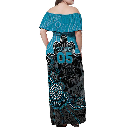 Custom Power Football Off Shoulder Maxi Dress Aboriginal Dot Art Pattern