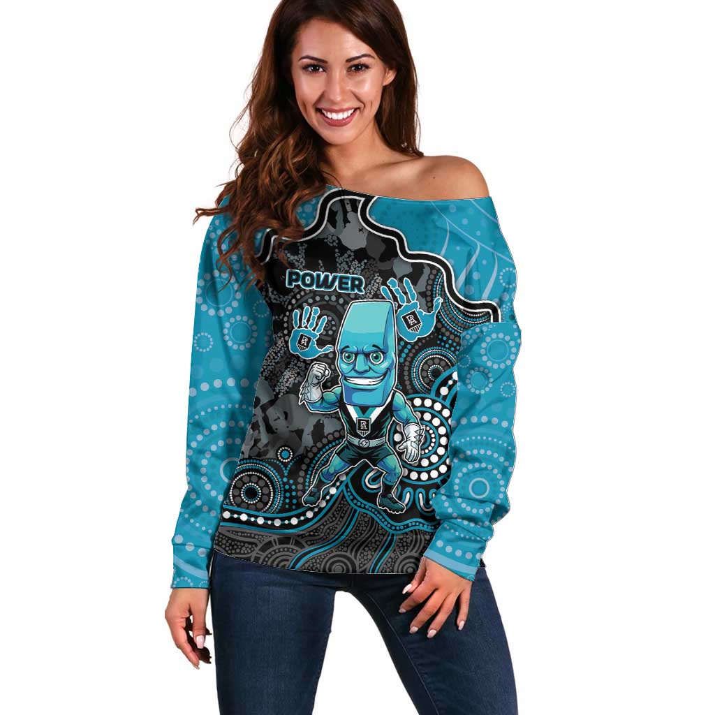 Custom Power Football Off Shoulder Sweater Aboriginal Dot Art Pattern