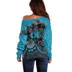 Custom Power Football Off Shoulder Sweater Aboriginal Dot Art Pattern