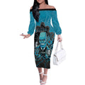 Custom Power Football Off The Shoulder Long Sleeve Dress Aboriginal Dot Art Pattern