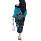 Custom Power Football Off The Shoulder Long Sleeve Dress Aboriginal Dot Art Pattern