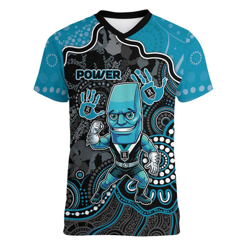 Custom Power Football Women V-Neck T-Shirt Aboriginal Dot Art Pattern