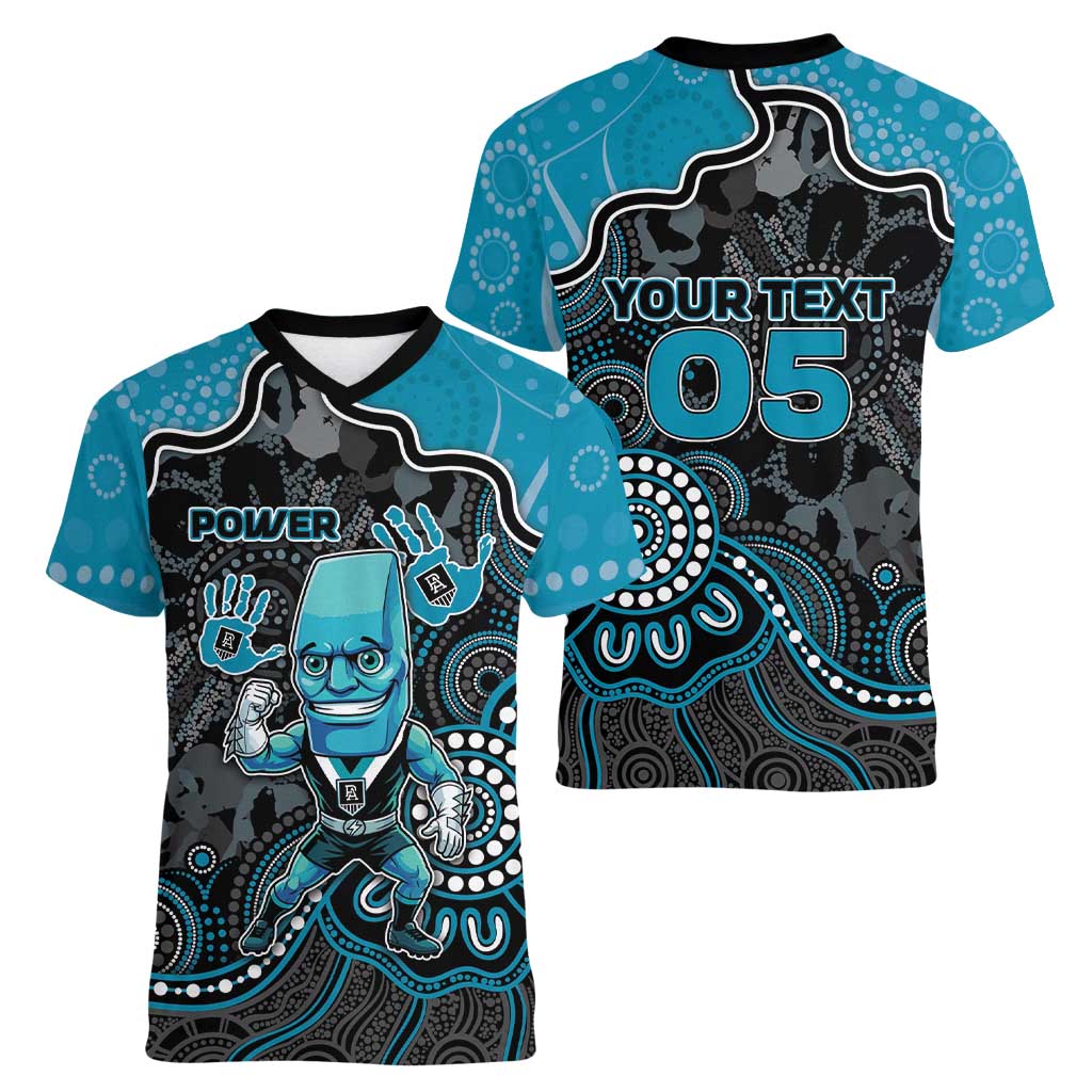 Custom Power Football Women V-Neck T-Shirt Aboriginal Dot Art Pattern