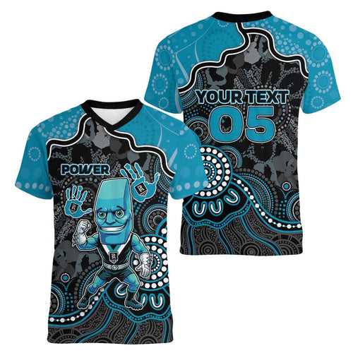 Custom Power Football Women V-Neck T-Shirt Aboriginal Dot Art Pattern