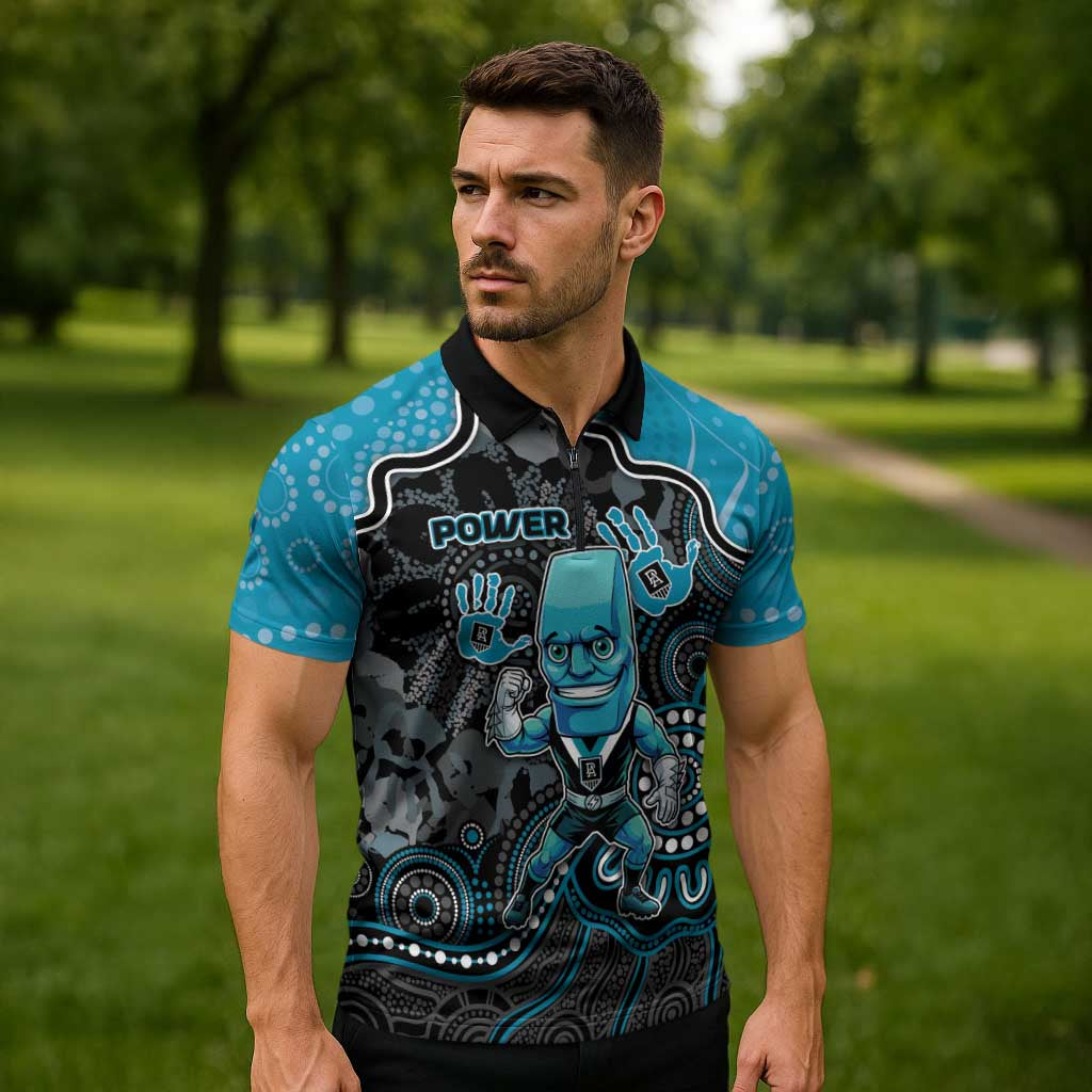 Custom Power Football Zipper Polo Shirt Aboriginal Dot Art Pattern