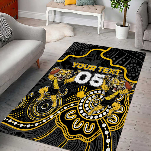 Custom Richmond Football Area Rug Aboriginal Dot Art Pattern
