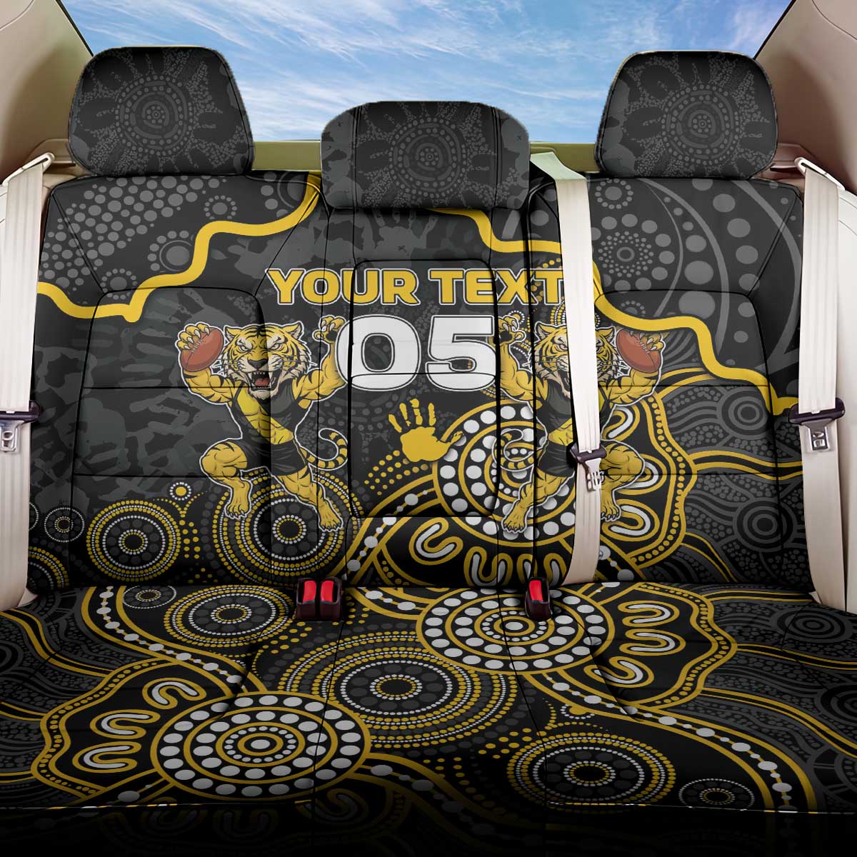 Custom Richmond Football Back Car Seat Cover Aboriginal Dot Art Pattern