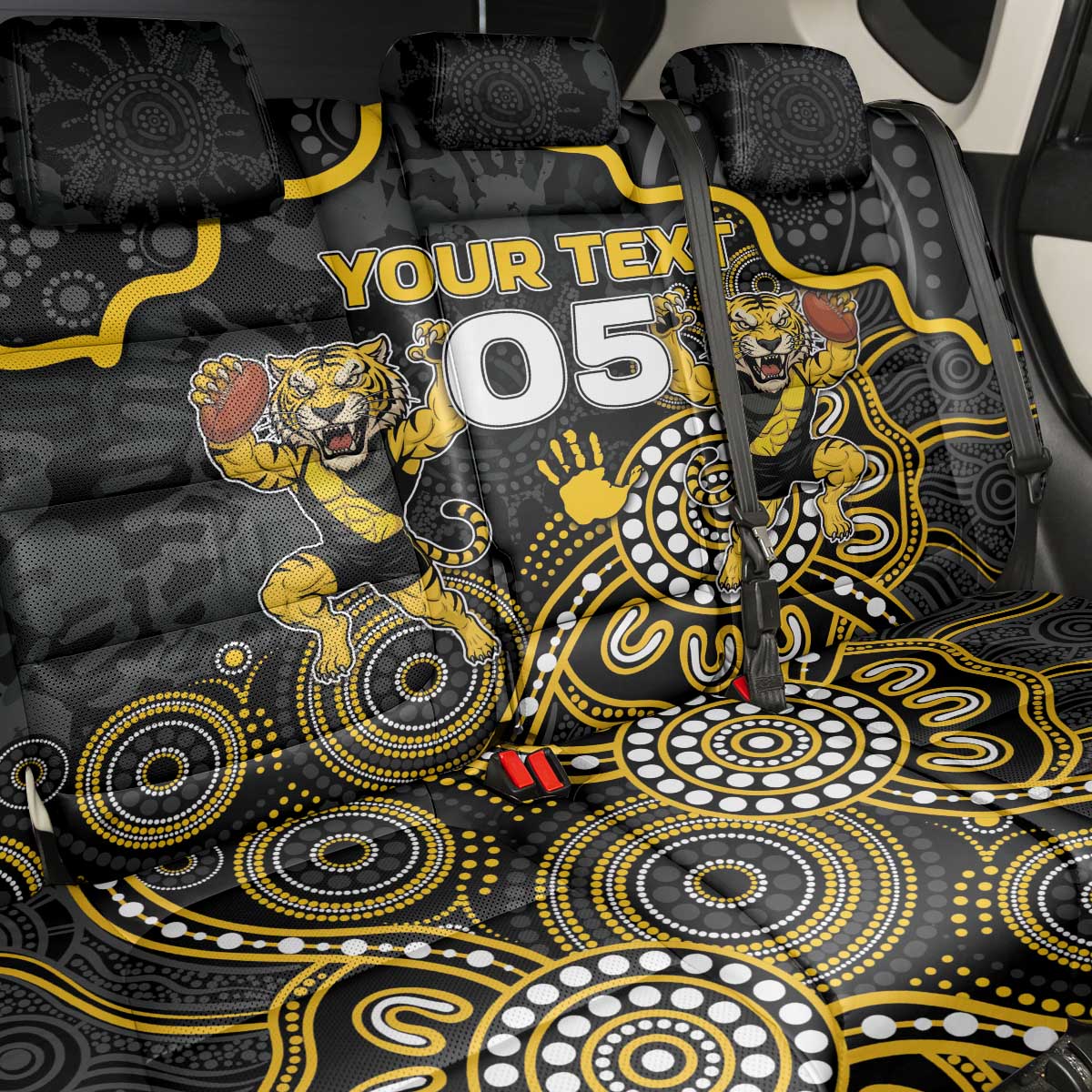 Custom Richmond Football Back Car Seat Cover Aboriginal Dot Art Pattern