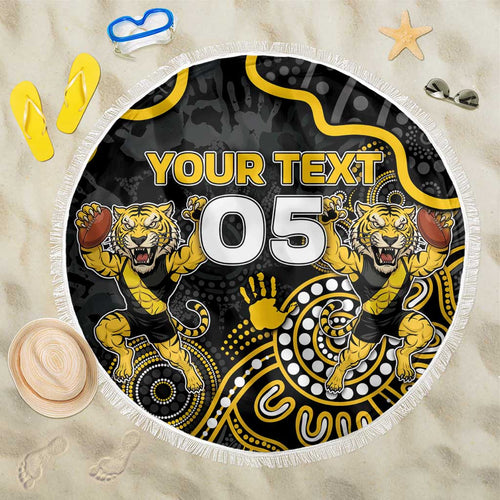 Custom Richmond Football Beach Blanket Aboriginal Dot Art Pattern