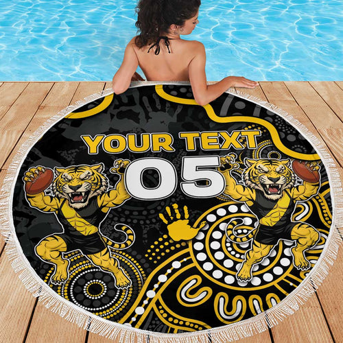 Custom Richmond Football Beach Blanket Aboriginal Dot Art Pattern