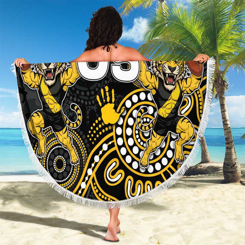 Custom Richmond Football Beach Blanket Aboriginal Dot Art Pattern
