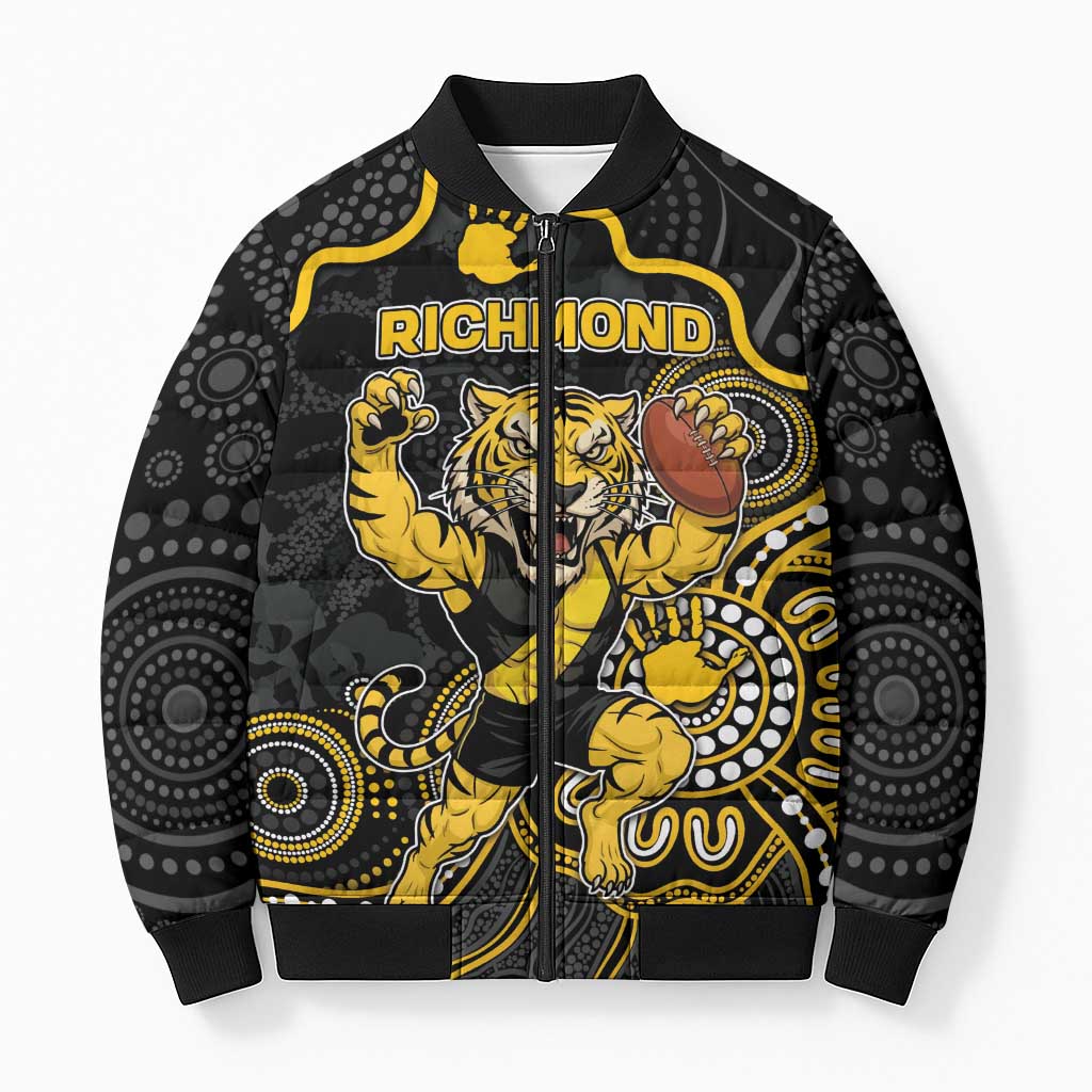 Custom Richmond Football Bomber Puffer Jacket Aboriginal Dot Art Pattern