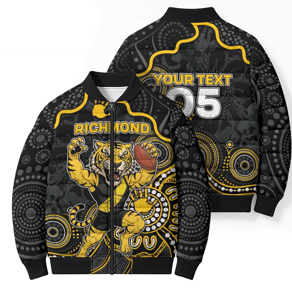 Custom Richmond Football Bomber Puffer Jacket Aboriginal Dot Art Pattern