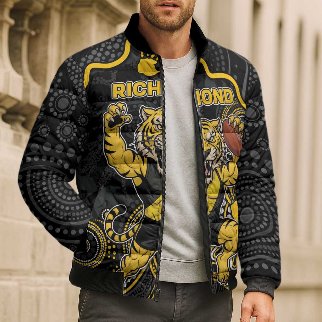 Custom Richmond Football Bomber Puffer Jacket Aboriginal Dot Art Pattern
