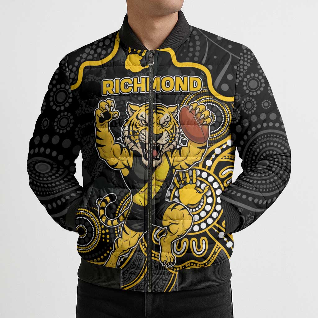 Custom Richmond Football Bomber Puffer Jacket Aboriginal Dot Art Pattern