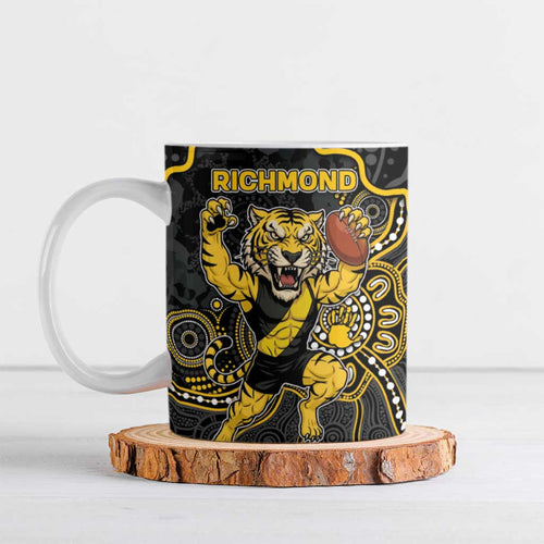 Custom Richmond Football Ceramic Mug Aboriginal Dot Art Pattern
