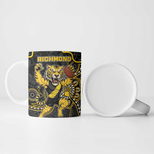 Custom Richmond Football Ceramic Mug Aboriginal Dot Art Pattern
