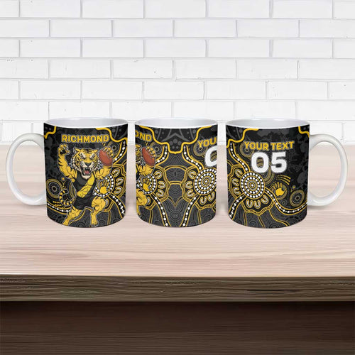 Custom Richmond Football Ceramic Mug Aboriginal Dot Art Pattern