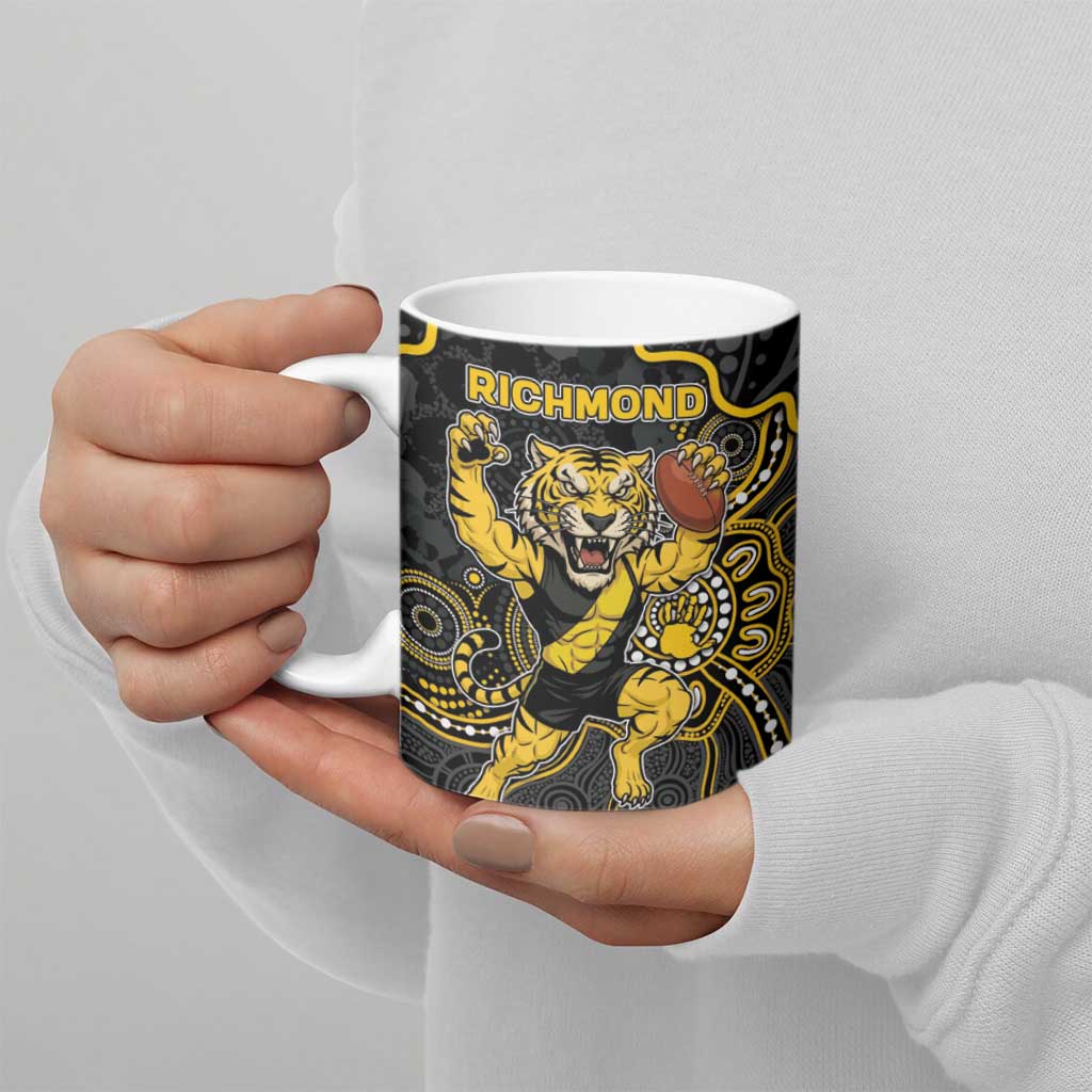 Custom Richmond Football Ceramic Mug Aboriginal Dot Art Pattern