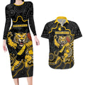 Custom Richmond Football Couples Matching Long Sleeve Bodycon Dress and Hawaiian Shirt Aboriginal Dot Art Pattern
