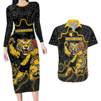 Custom Richmond Football Couples Matching Long Sleeve Bodycon Dress and Hawaiian Shirt Aboriginal Dot Art Pattern