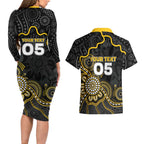 Custom Richmond Football Couples Matching Long Sleeve Bodycon Dress and Hawaiian Shirt Aboriginal Dot Art Pattern