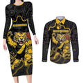 Custom Richmond Football Couples Matching Long Sleeve Bodycon Dress and Long Sleeve Button Shirt Aboriginal Dot Art Pattern