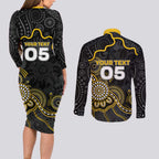 Custom Richmond Football Couples Matching Long Sleeve Bodycon Dress and Long Sleeve Button Shirt Aboriginal Dot Art Pattern