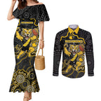 Custom Richmond Football Couples Matching Mermaid Dress and Long Sleeve Button Shirt Aboriginal Dot Art Pattern