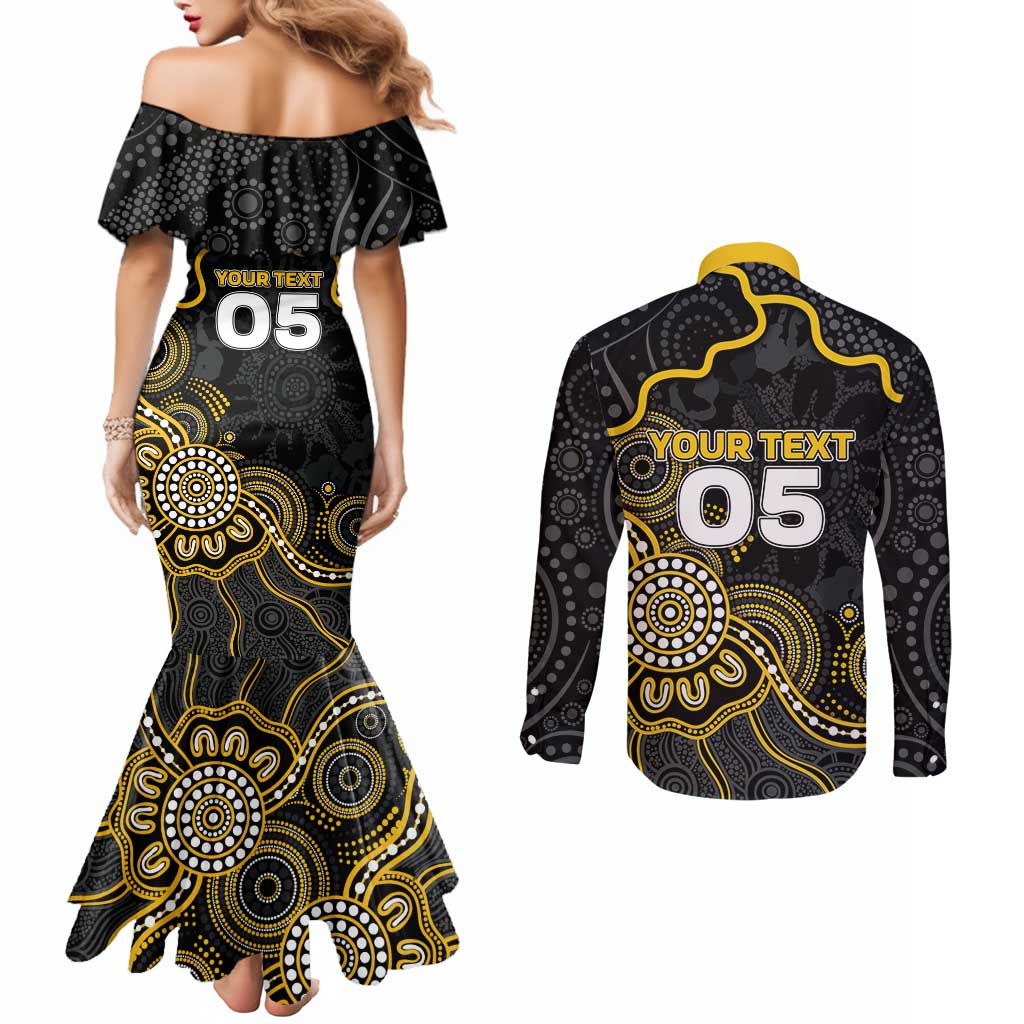 Custom Richmond Football Couples Matching Mermaid Dress and Long Sleeve Button Shirt Aboriginal Dot Art Pattern