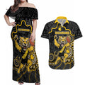 Custom Richmond Football Couples Matching Off Shoulder Maxi Dress and Hawaiian Shirt Aboriginal Dot Art Pattern