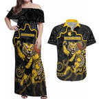 Custom Richmond Football Couples Matching Off Shoulder Maxi Dress and Hawaiian Shirt Aboriginal Dot Art Pattern