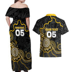 Custom Richmond Football Couples Matching Off Shoulder Maxi Dress and Hawaiian Shirt Aboriginal Dot Art Pattern