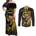 Custom Richmond Football Couples Matching Off Shoulder Maxi Dress and Long Sleeve Button Shirt Aboriginal Dot Art Pattern
