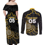 Custom Richmond Football Couples Matching Off Shoulder Maxi Dress and Long Sleeve Button Shirt Aboriginal Dot Art Pattern