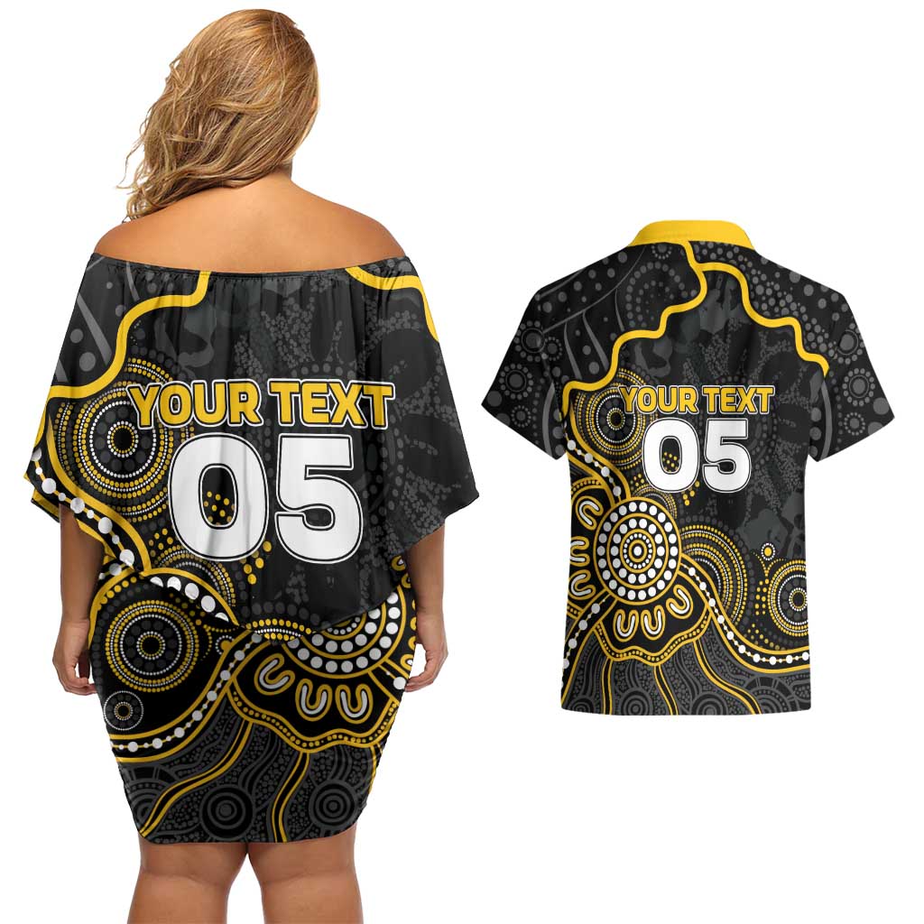 Custom Richmond Football Couples Matching Off Shoulder Short Dress and Hawaiian Shirt Aboriginal Dot Art Pattern