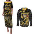 Custom Richmond Football Couples Matching Puletasi and Long Sleeve Button Shirt Aboriginal Dot Art Pattern