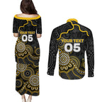 Custom Richmond Football Couples Matching Puletasi and Long Sleeve Button Shirt Aboriginal Dot Art Pattern