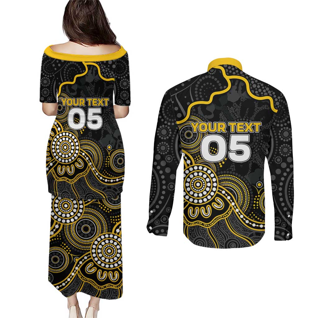 Custom Richmond Football Couples Matching Puletasi and Long Sleeve Button Shirt Aboriginal Dot Art Pattern