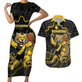 Custom Richmond Football Couples Matching Short Sleeve Bodycon Dress and Hawaiian Shirt Aboriginal Dot Art Pattern