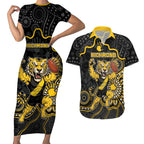 Custom Richmond Football Couples Matching Short Sleeve Bodycon Dress and Hawaiian Shirt Aboriginal Dot Art Pattern