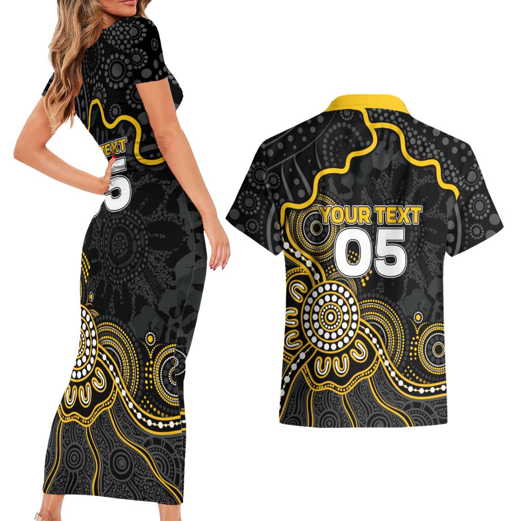 Custom Richmond Football Couples Matching Short Sleeve Bodycon Dress and Hawaiian Shirt Aboriginal Dot Art Pattern