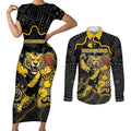 Custom Richmond Football Couples Matching Short Sleeve Bodycon Dress and Long Sleeve Button Shirt Aboriginal Dot Art Pattern