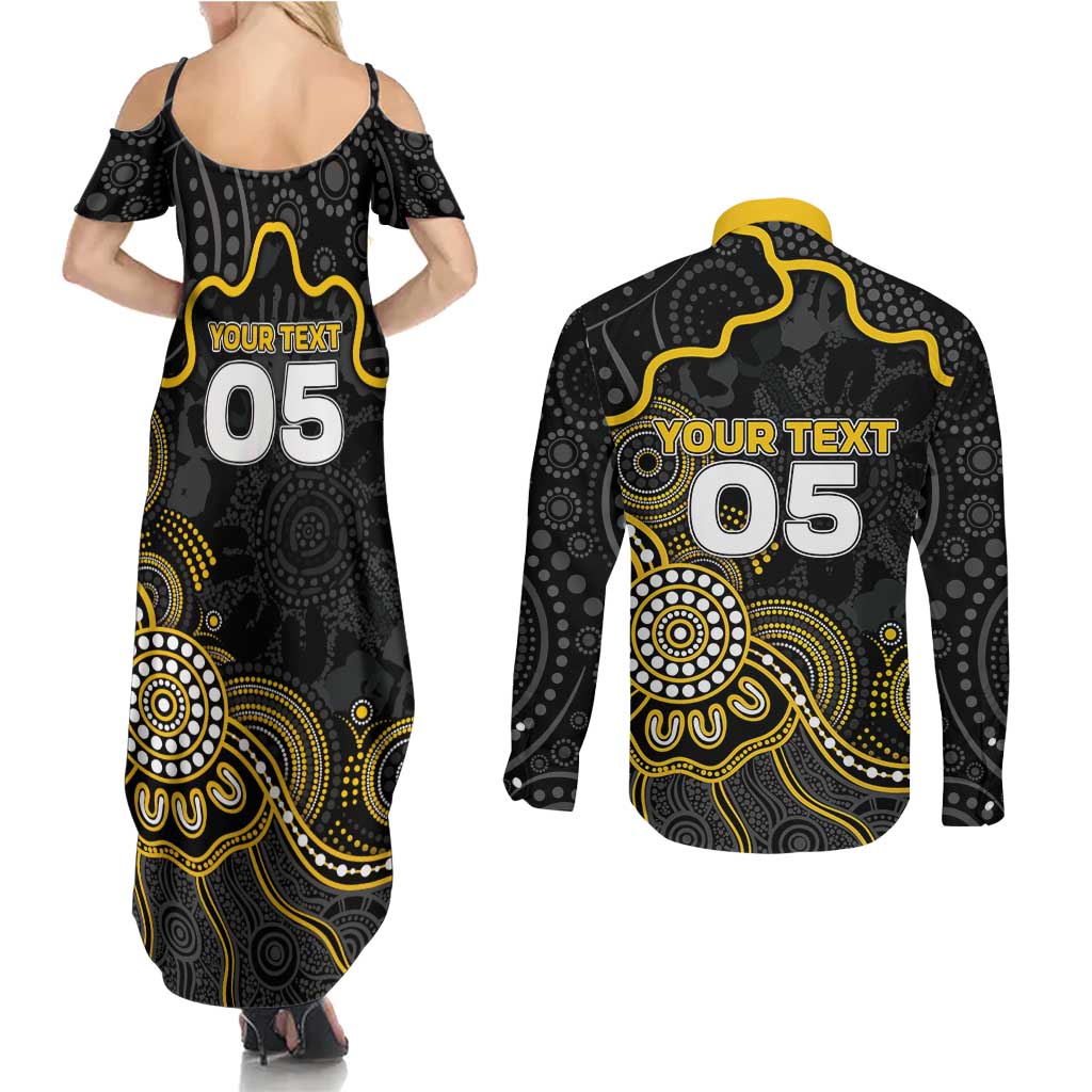 Custom Richmond Football Couples Matching Summer Maxi Dress and Long Sleeve Button Shirt Aboriginal Dot Art Pattern