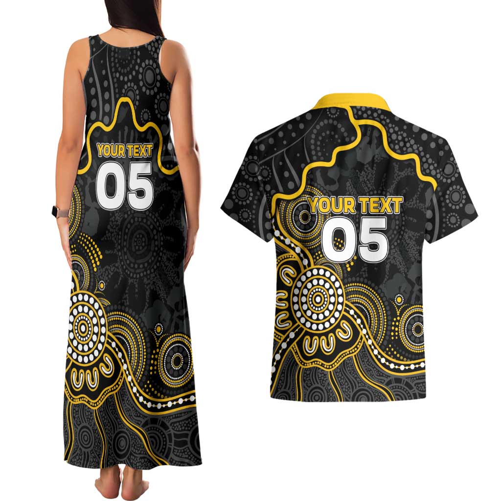 Custom Richmond Football Couples Matching Tank Maxi Dress and Hawaiian Shirt Aboriginal Dot Art Pattern