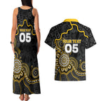 Custom Richmond Football Couples Matching Tank Maxi Dress and Hawaiian Shirt Aboriginal Dot Art Pattern