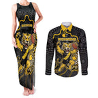 Custom Richmond Football Couples Matching Tank Maxi Dress and Long Sleeve Button Shirt Aboriginal Dot Art Pattern