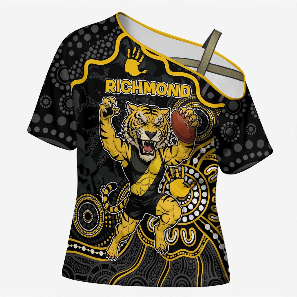 Custom Richmond Football Cross Shoulder Shirt Aboriginal Dot Art Pattern