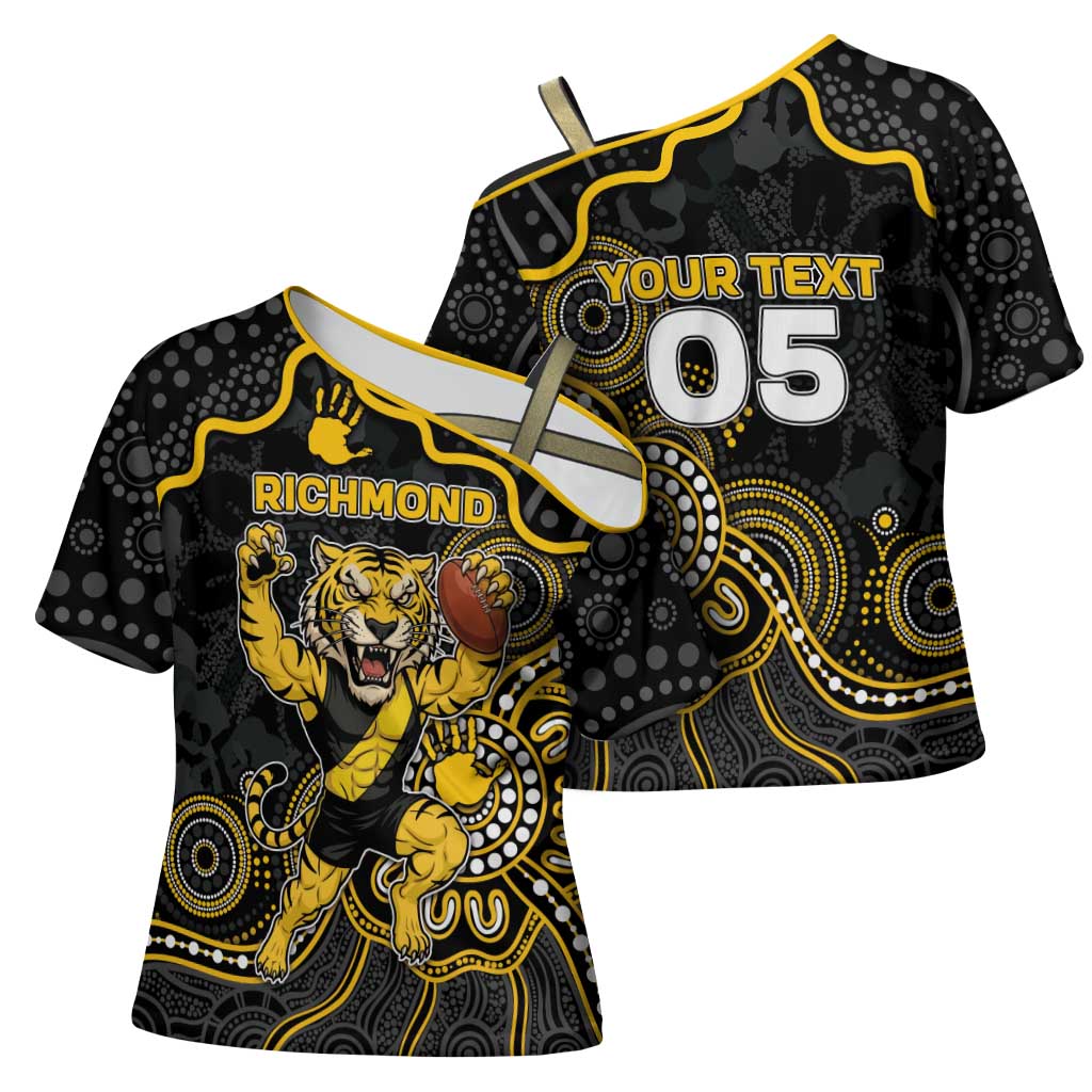 Custom Richmond Football Cross Shoulder Shirt Aboriginal Dot Art Pattern
